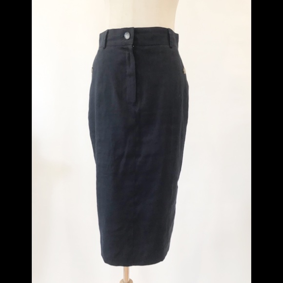Talbots Navy Linen Midi Pencil Skirt 4P It… - Picture 2 of 5